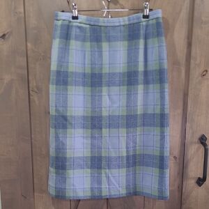 Pendleton Blue and Green Plaid Wool Pencil Skirt M